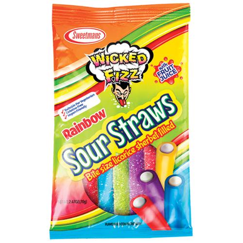 Wicked Fizz Rainbow Sour Straws - 70g
