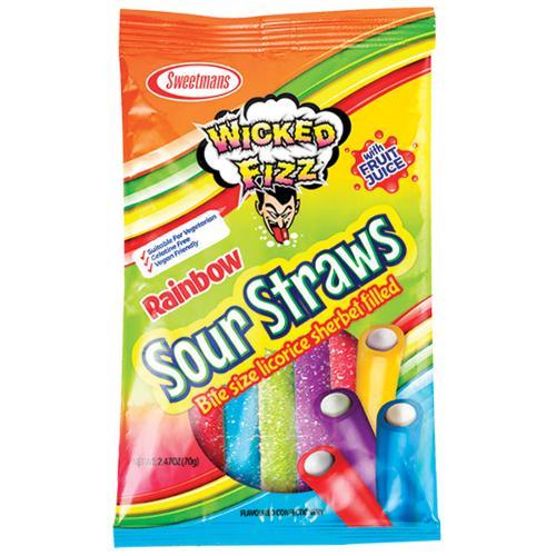 Wicked Fizz Rainbow Sour Straws - 70g