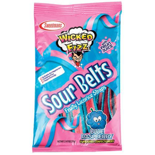 Wicked Fizz Blue Raspberry Sour Belts - 70g