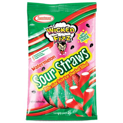 Wicked Fizz Watermelon Sour Straws - 70g