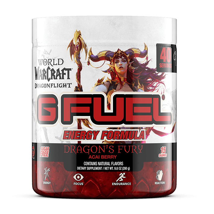 Gfuel World Of WarCraft Dragons Fury Acai Berry Flavour Energy Formula Tub - 280g USA