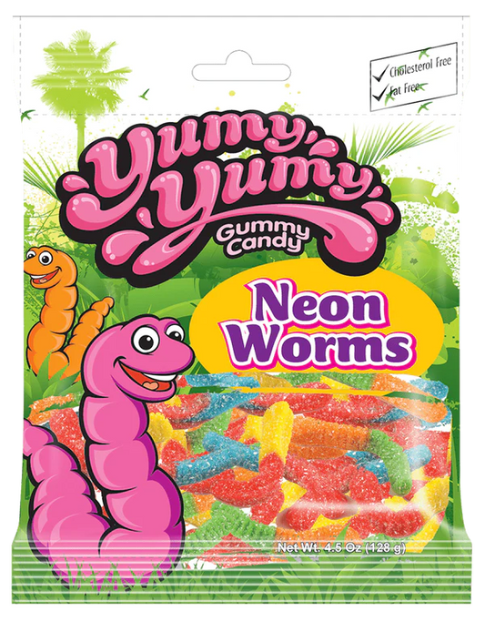 Yumy Yumy Sour Neon Worms Gummy Candy- 128g