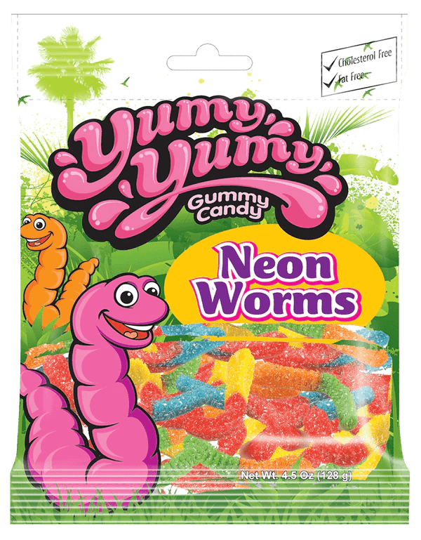 Yumy Yumy Sour Neon Worms Gummy Candy- 128g