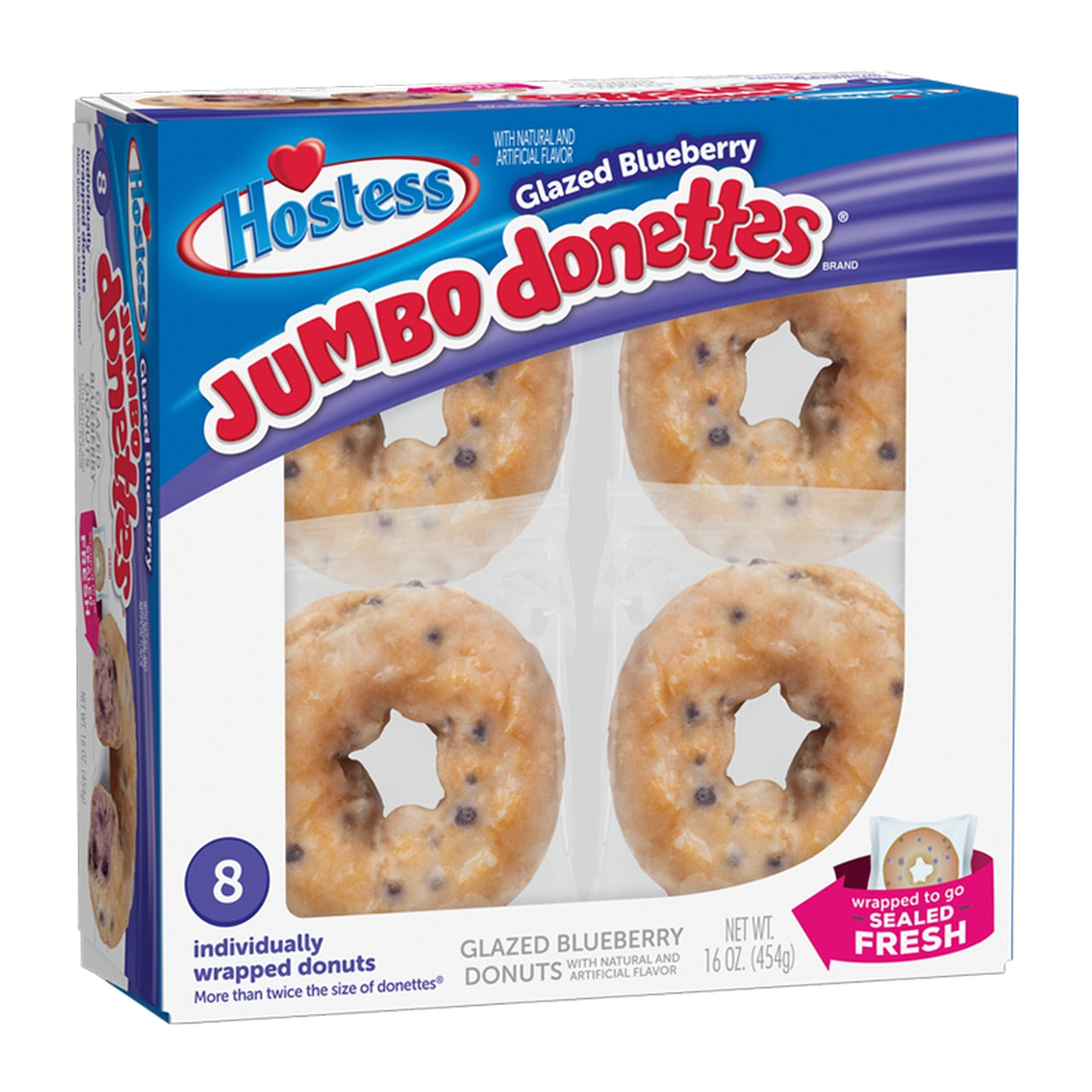 Jumbo Donettes Glazed Blueberry Donuts - 8pk