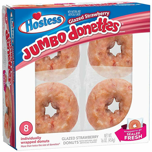 Jumbo Donettes Glazed Strawberry Donuts - 8pk