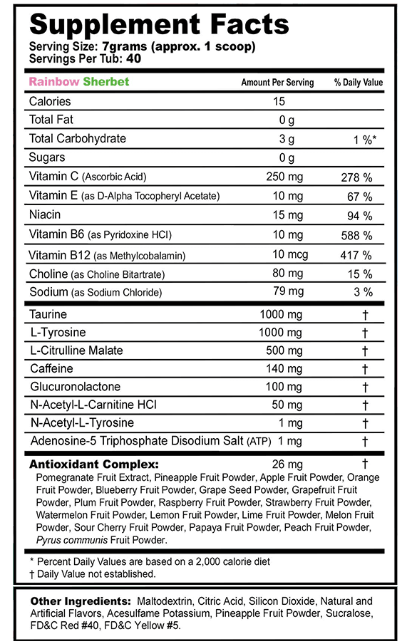 Gfuel Rainbow Sherbet Flavour Energy Formula Tub - 280g USA